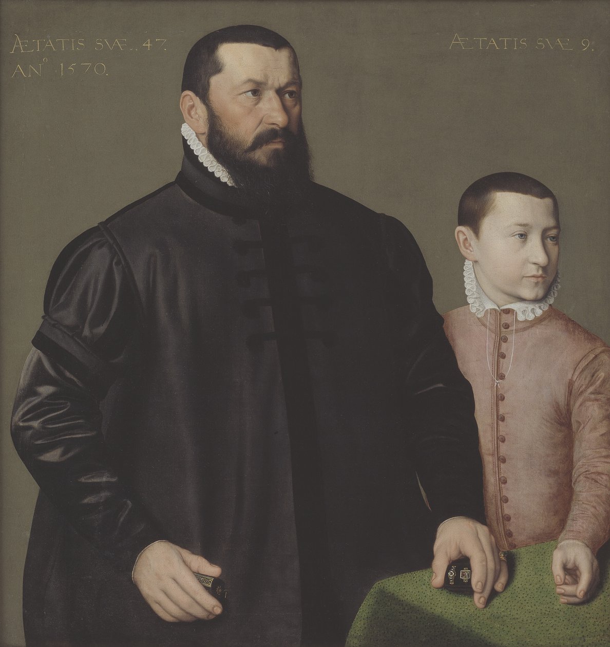 Portræt af Nürnberg-guldsmeden Hans Lencker (1523-1585) og hans 9-årige søn Elisius den Yngre af Nicolas Neufchatel