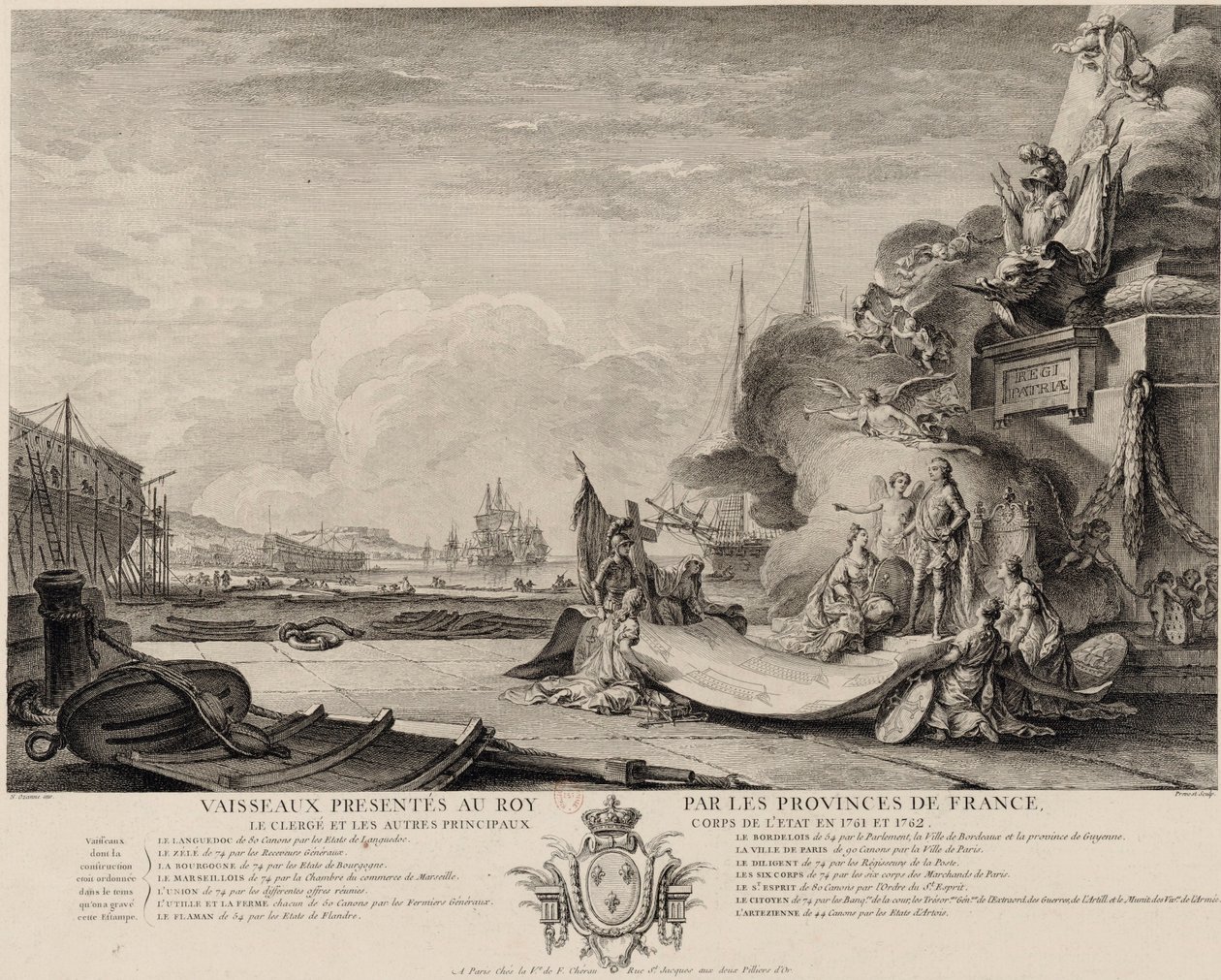 Allegorisk stik af skibsgaven ca. 1762 af Nicolas Ozanne