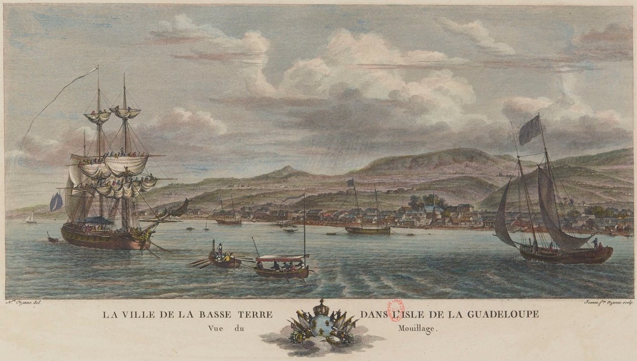 Basse-Terre ankerplads på Guadeloupe i 1776 af Nicolas Ozanne