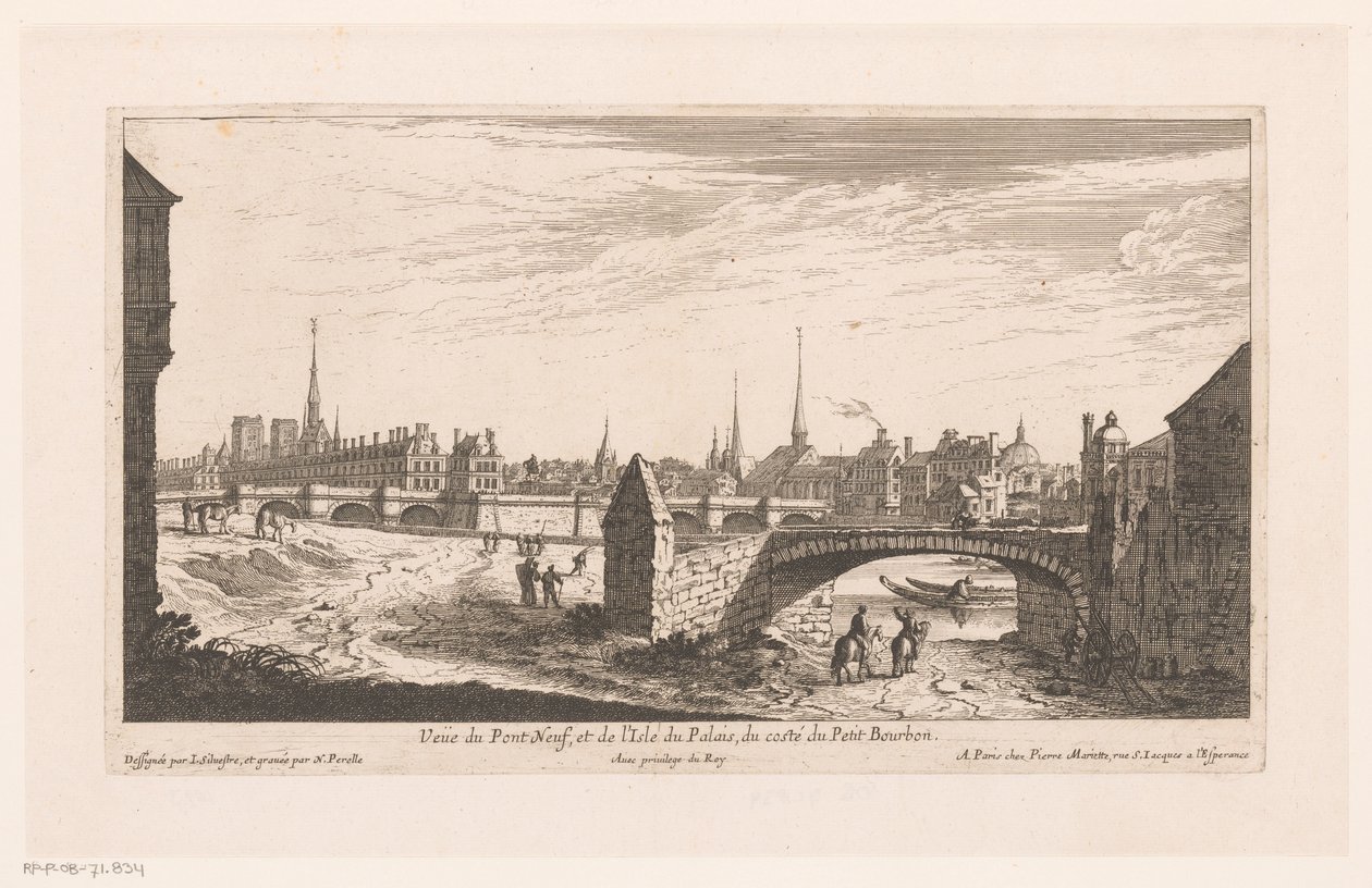 Gezicht op de Pont Neuf Udsigt over Pont Neuf og Isle du Palais (...) (titel på objekt) af Nicolas Perelle