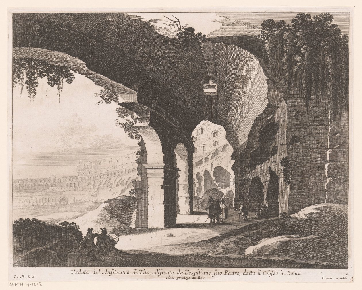 Udsigt over det indre af Colosseum Veduta del Anfiteatro di Tito, edificato da Vespitiano (...) (titel på objekt) af Nicolas Perelle