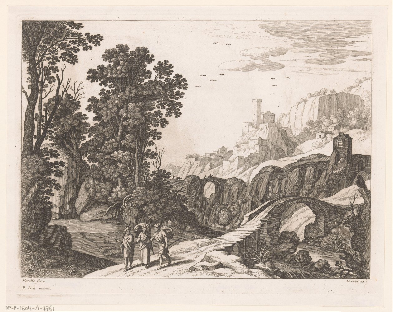 Landskab med Emmaus-rejsende af Nicolas Perelle