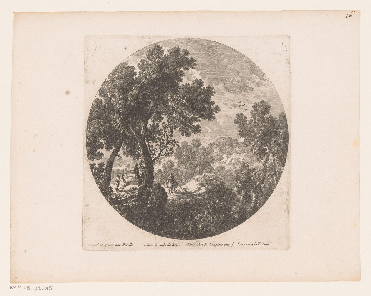 Landskab med vandrere og figur på lastdyret af Nicolas Perelle