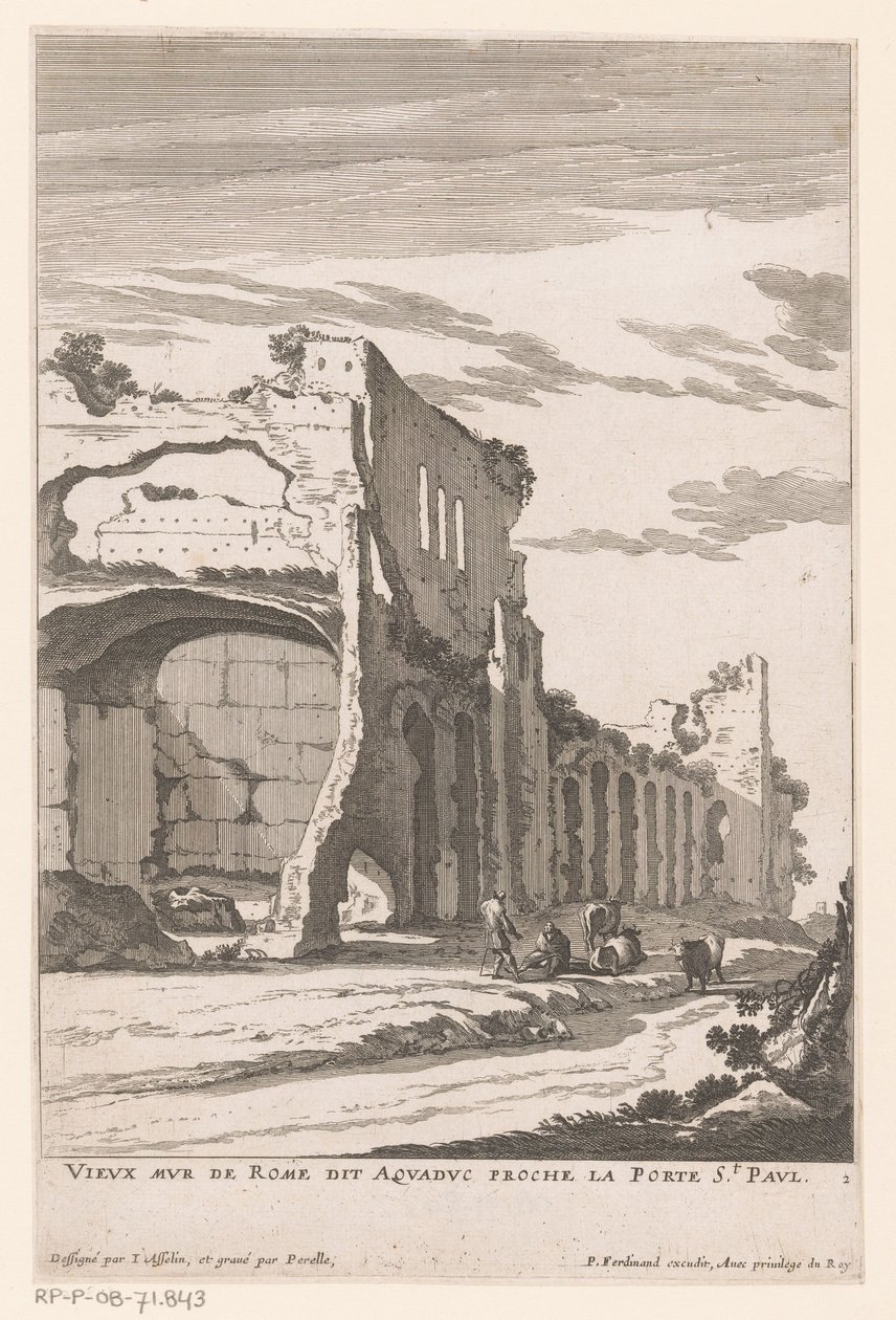 Ruinerne af en akvædukt i Rom Vieux Mur de Rome dit Aquaduc proche la Porte St. Paul (titel på objektet) af Nicolas Perelle
