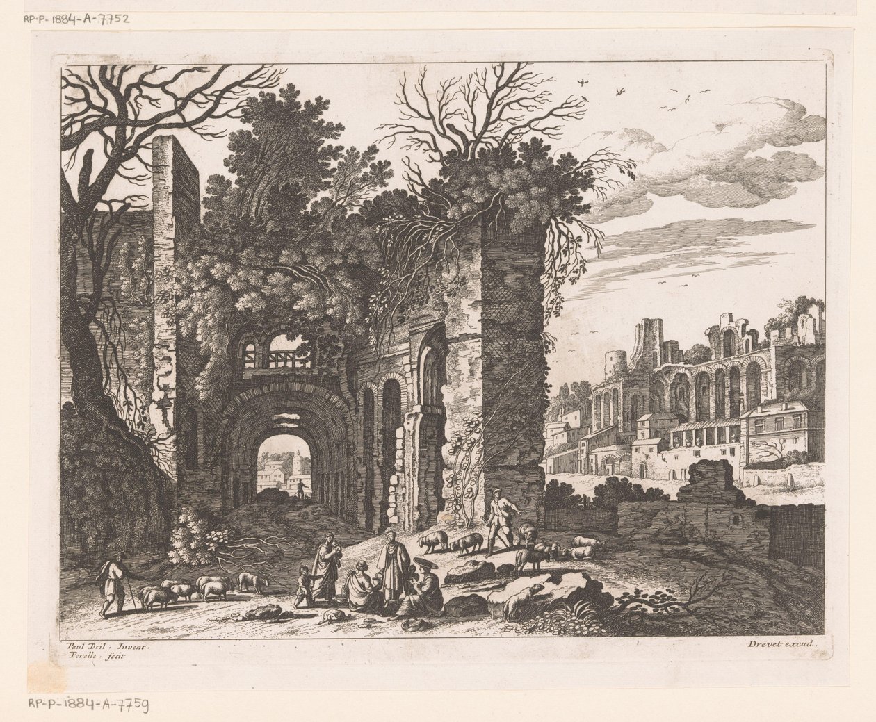 Hvilende familie foran en ruin af Nicolas Perelle