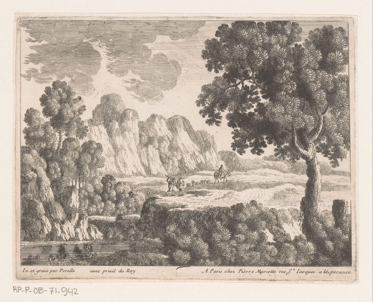 Slette i et bakket landskab med figurer af Nicolas Perelle