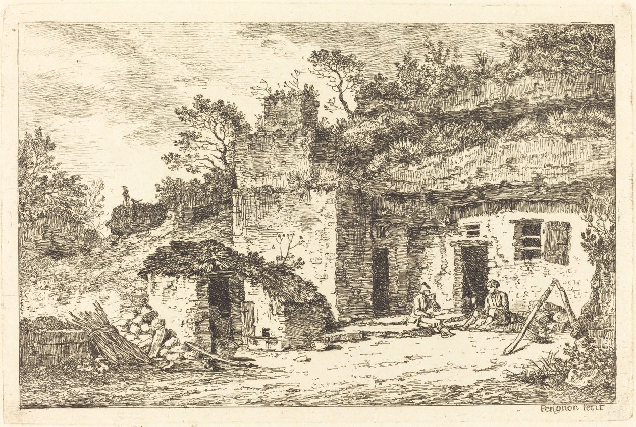 Et sommerhus med to mænd ved døren af Nicolas Perignon