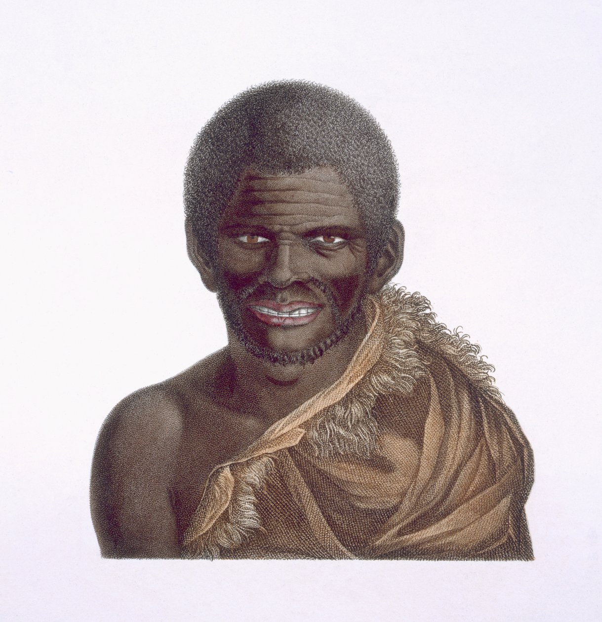 Portræt af en mand ved navn Paraberi, Van Diemens land, 1791, udgivet 1815 af Nicolas Petit