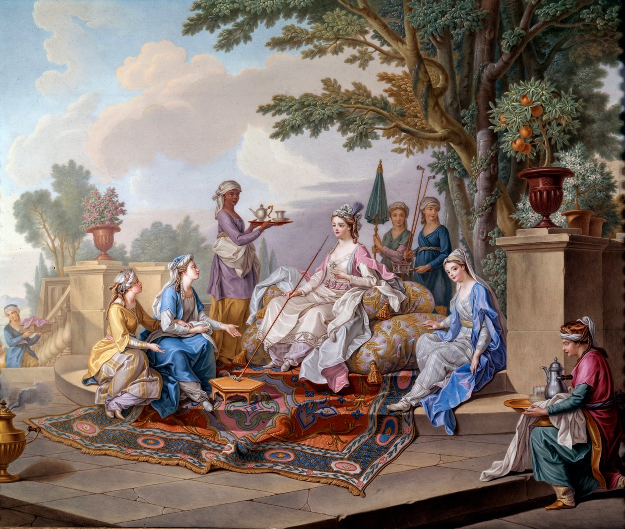 Sultanus frokost. Maleri på blødt porcelæn af Nicolas Pierre Pithou Le Jeune (1700-tallet) 1783 Dim. 0,39x0,49 m Sevres, keramisk citat - Sultanas morgenmad. Soft pasta porcelæn maleri af Nicolas Pierre Pithou The Younger (18. århundrede af Nicolas Pierre the Younger Pithou