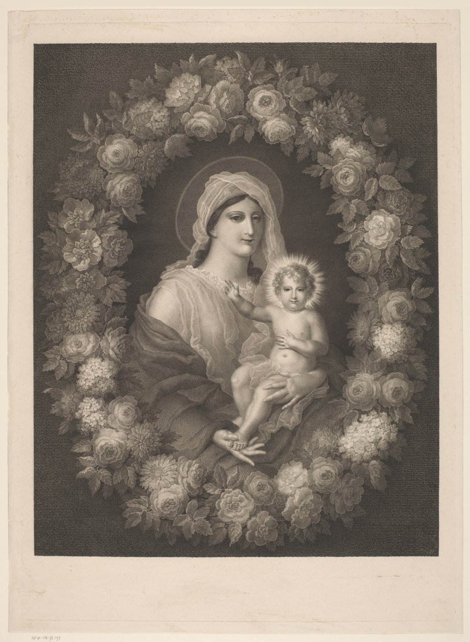 Mary med barn i blomsterkrans af Nicolas Pinet