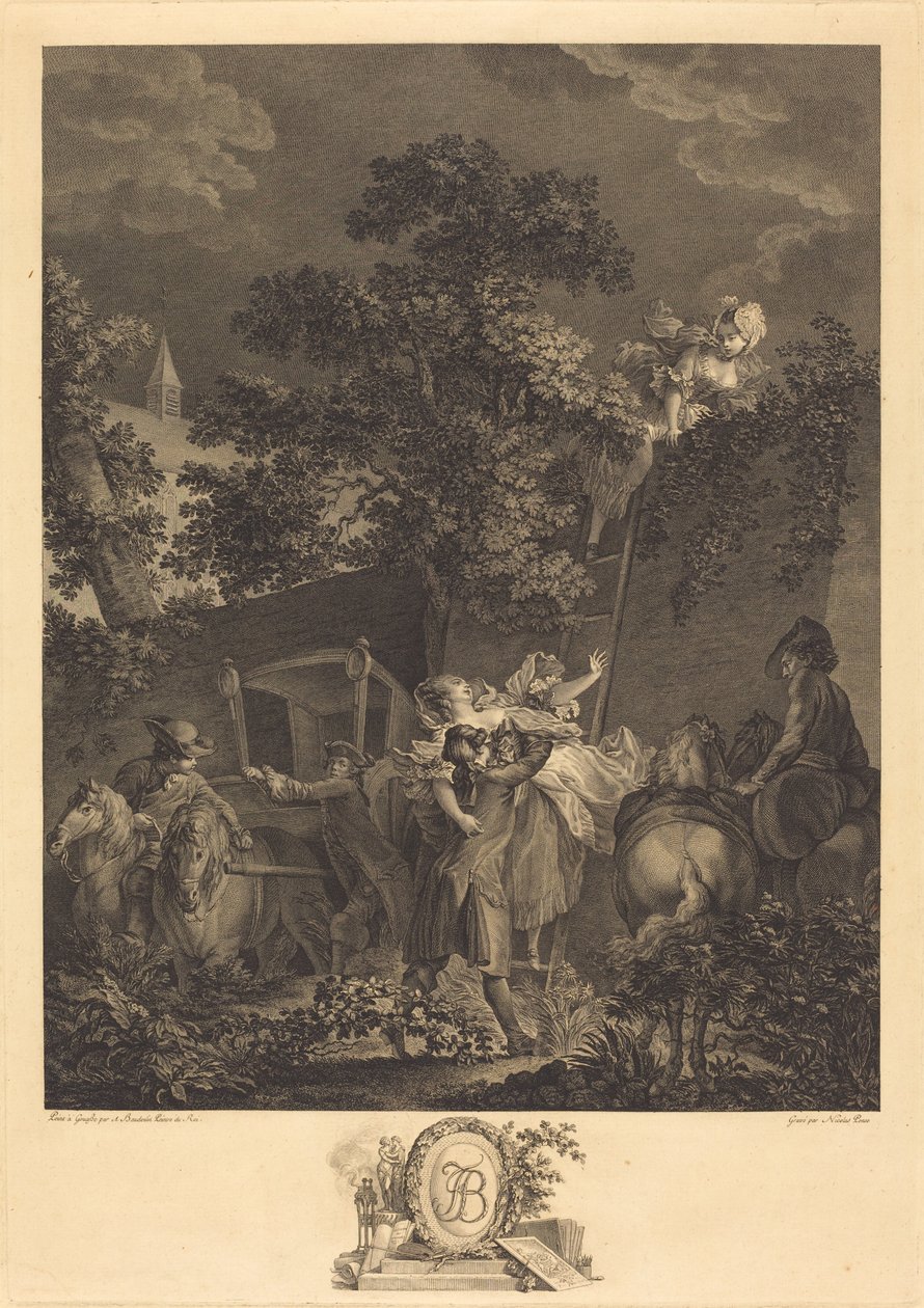 Den natlige bortførelse af Nicolas Ponce after Pierre Antoine Baudouin