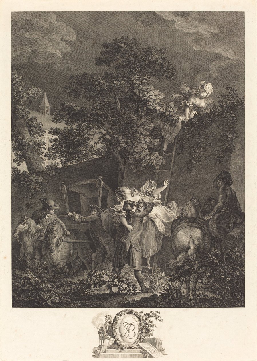 Den natlige bortførelse af Nicolas Ponce after Pierre Antoine Baudouin