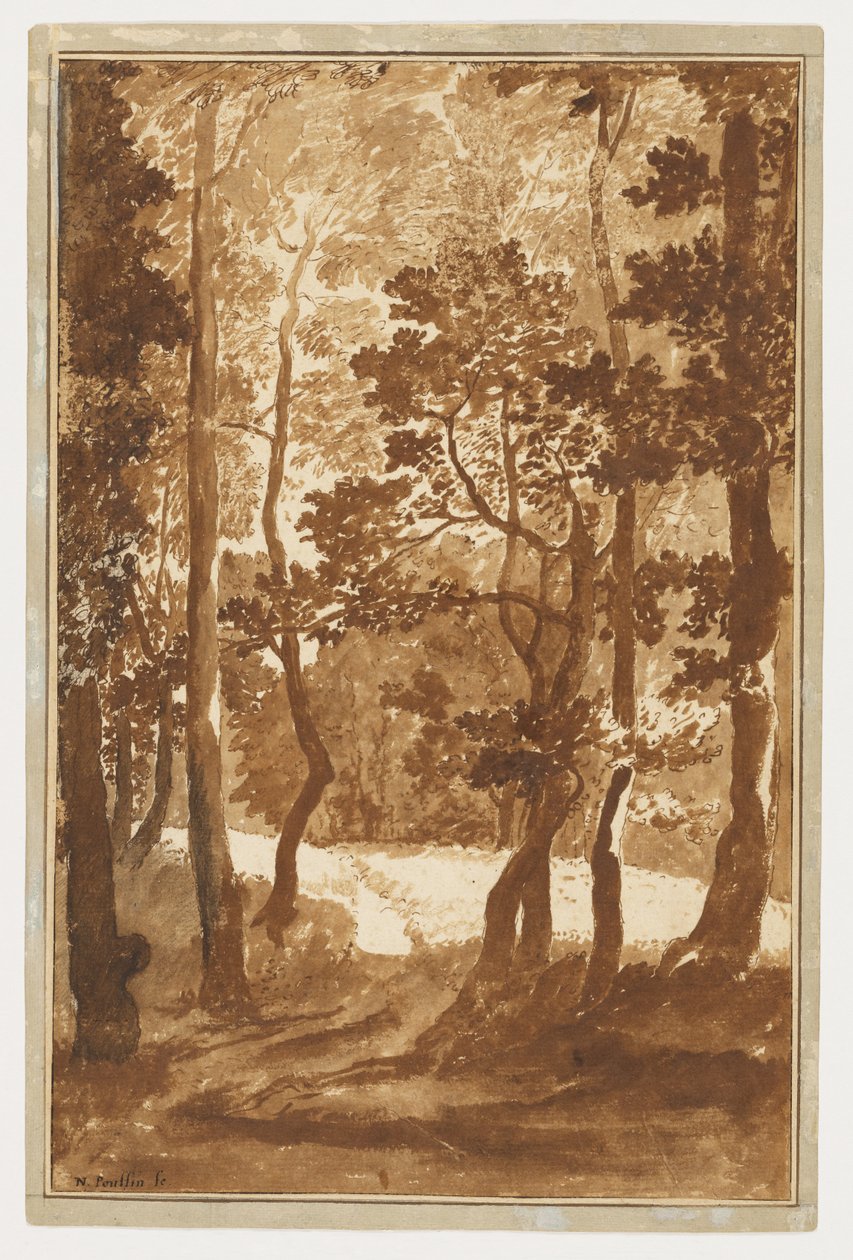 Ein Pfad, der in eine Waldlichtung führt af Nicolas Poussin