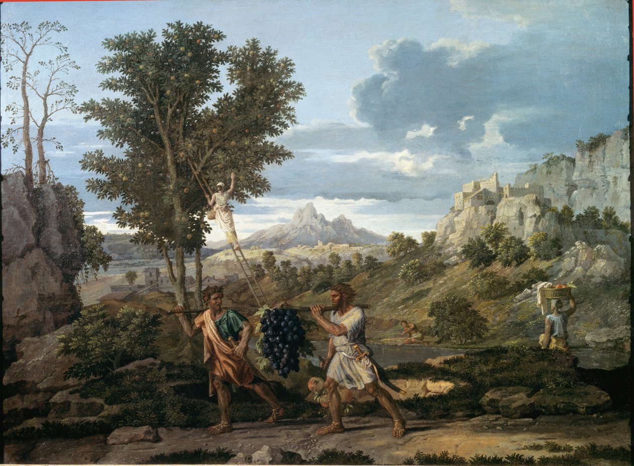 Efterår eller drueklasen bragt tilbage fra det forjættede land / Josue og Kalebs tilbagevenden med en enorm klase druer fra Kanaans land af Nicolas Poussin