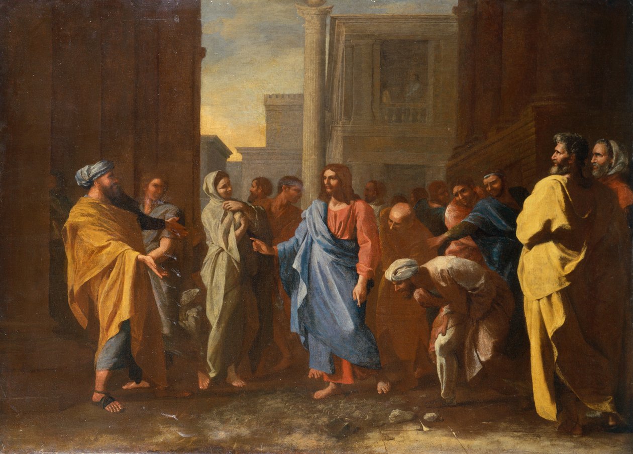 Kristus og den utro kvinde (olie) af Nicolas Poussin