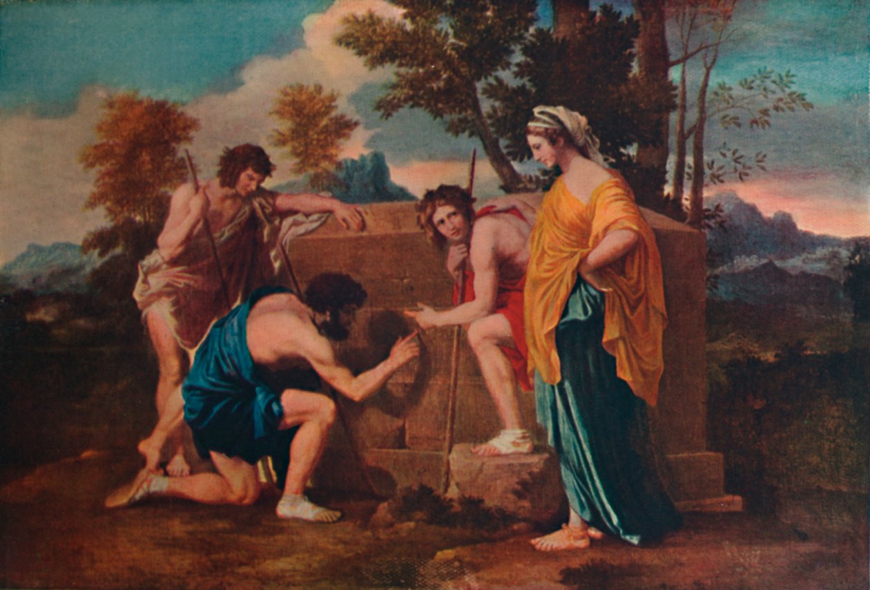 Et in Arcadia ego Les bergers dArcadie eller The Arcadian Shepherds, 1637-1638, 1911 af Nicolas Poussin