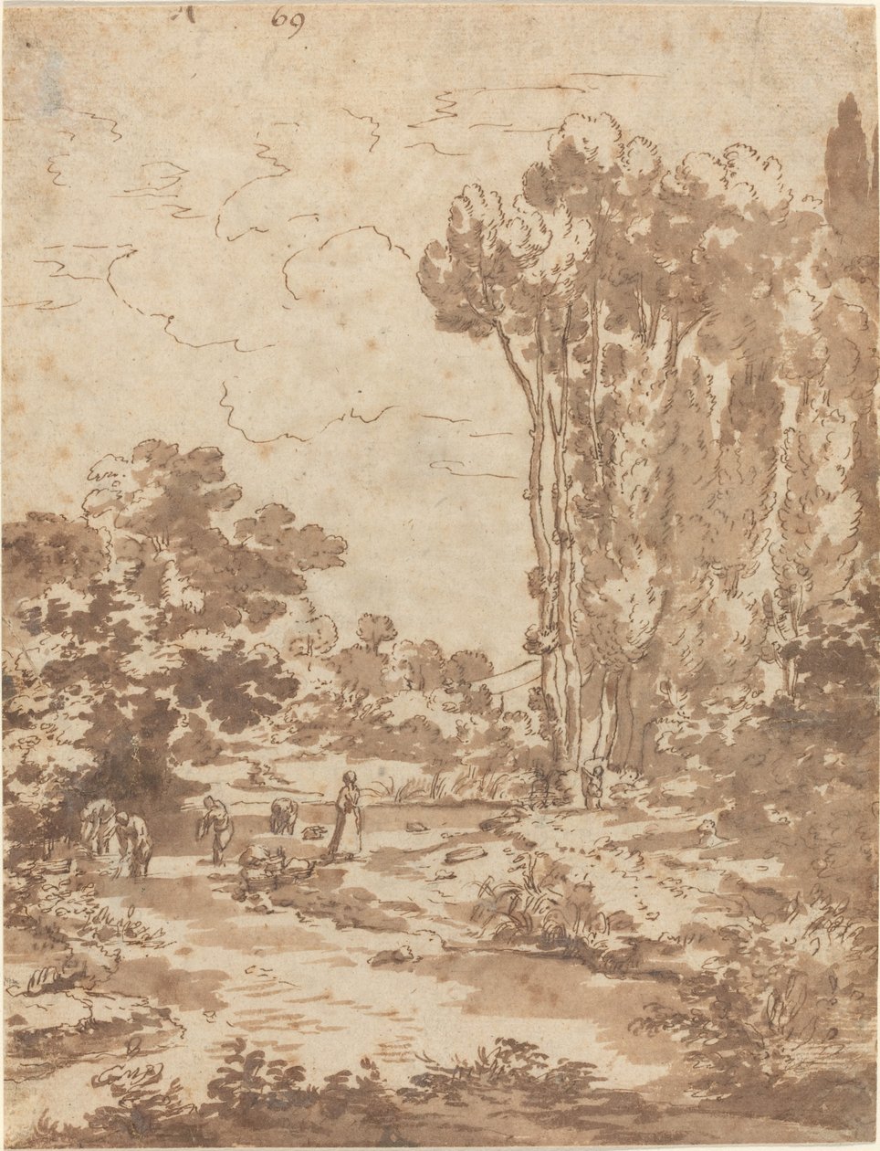 Figurer, der bader i en strøm af Nicolas Poussin