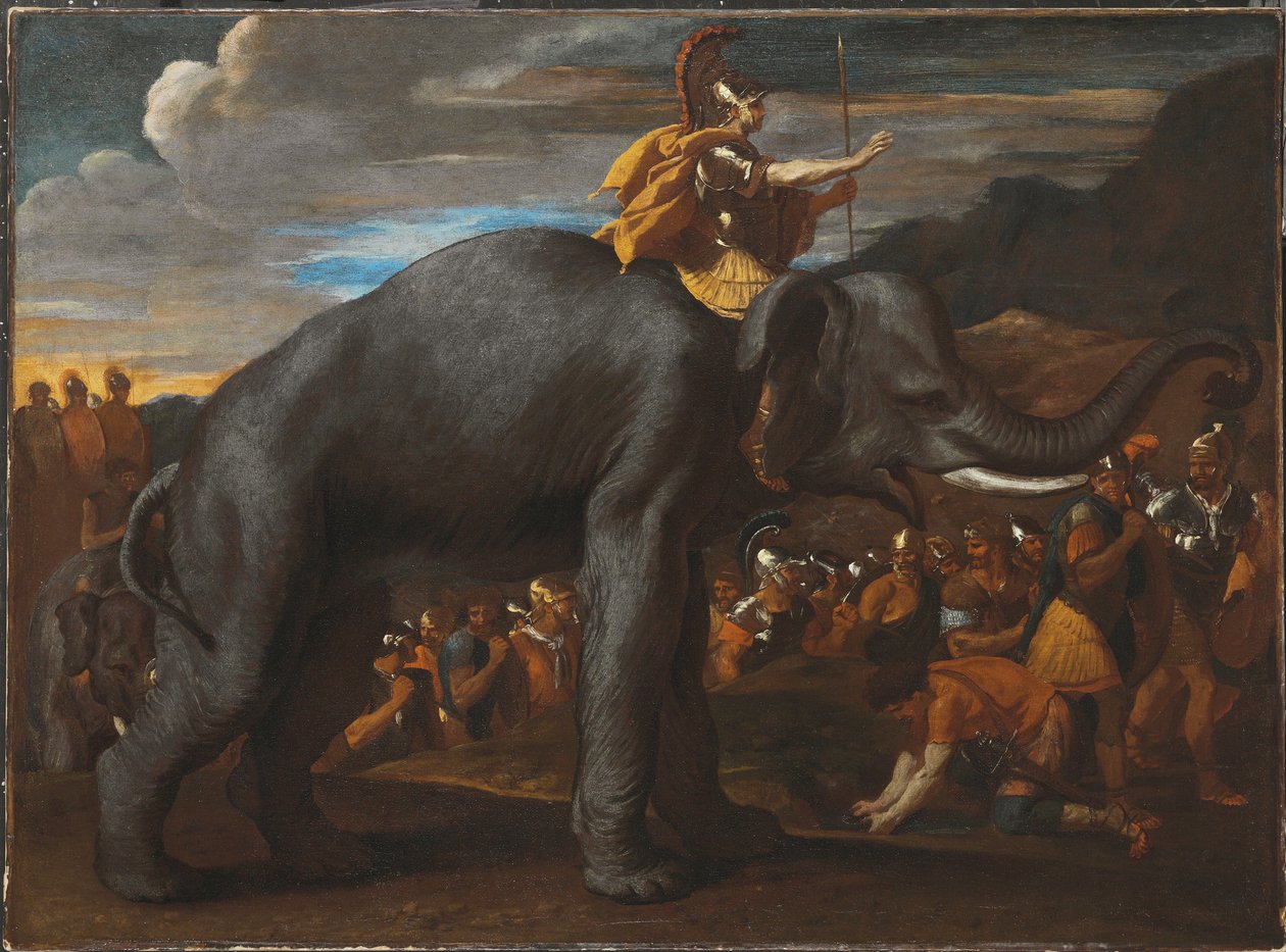 Hannibal krydser alperne på en elefant af Nicolas Poussin