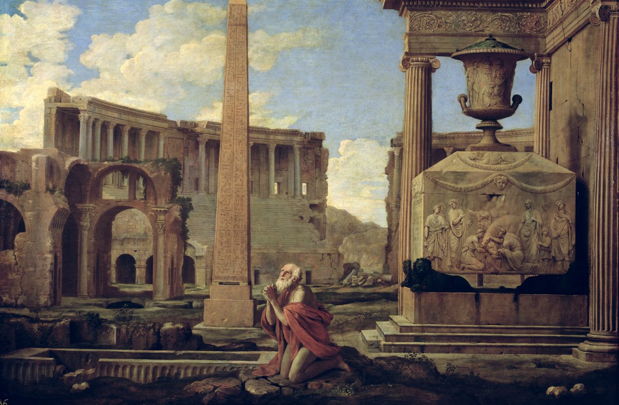 Eremit blandt ruinerne af Nicolas Poussin