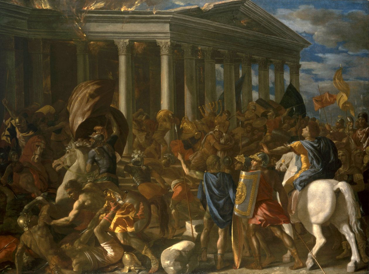 La destruction du temple de Jerusalem - Ødelæggelsen af Jerusalems tempel, af Poussin, Nicolas (1594-1665). Olie på lærred af Nicolas Poussin