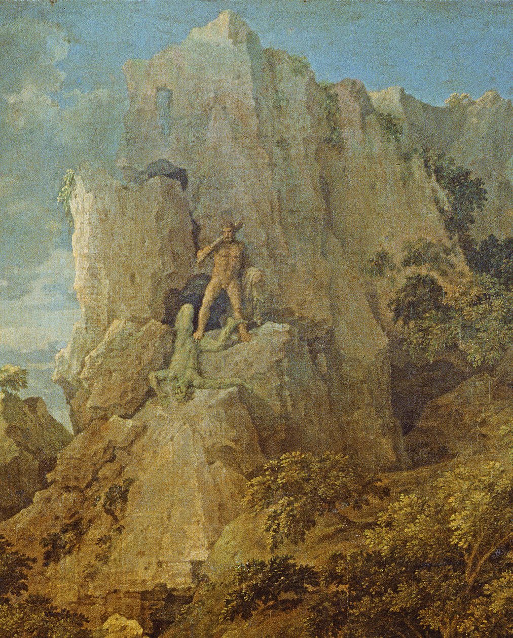 Landskab med Hercules og Cacus, c.1656 olie på lærred detalje fra 205776 af Nicolas Poussin