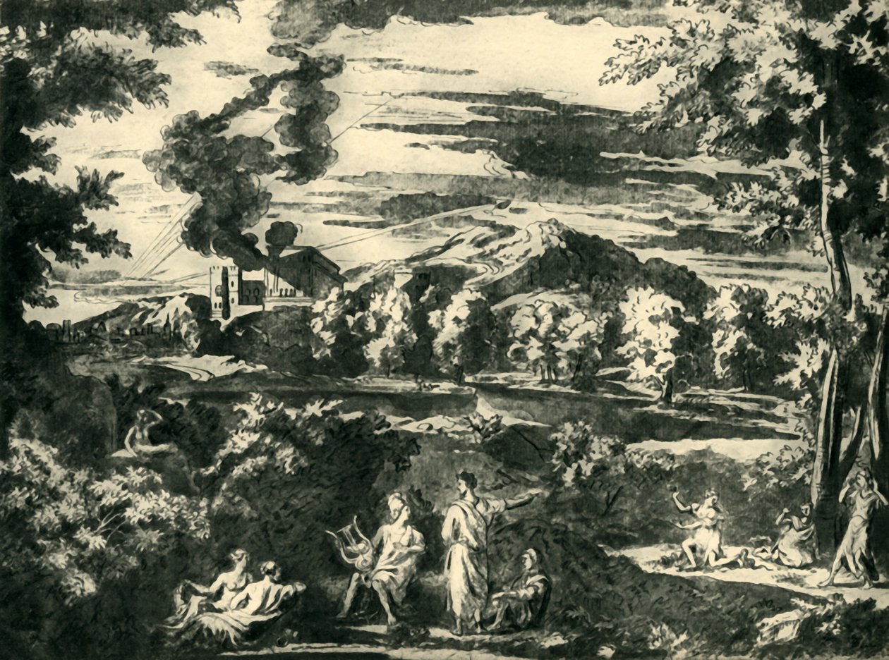 Landskab med Orpheus og Eurydice, midten af det 17. århundrede, 1943. af Nicolas Poussin