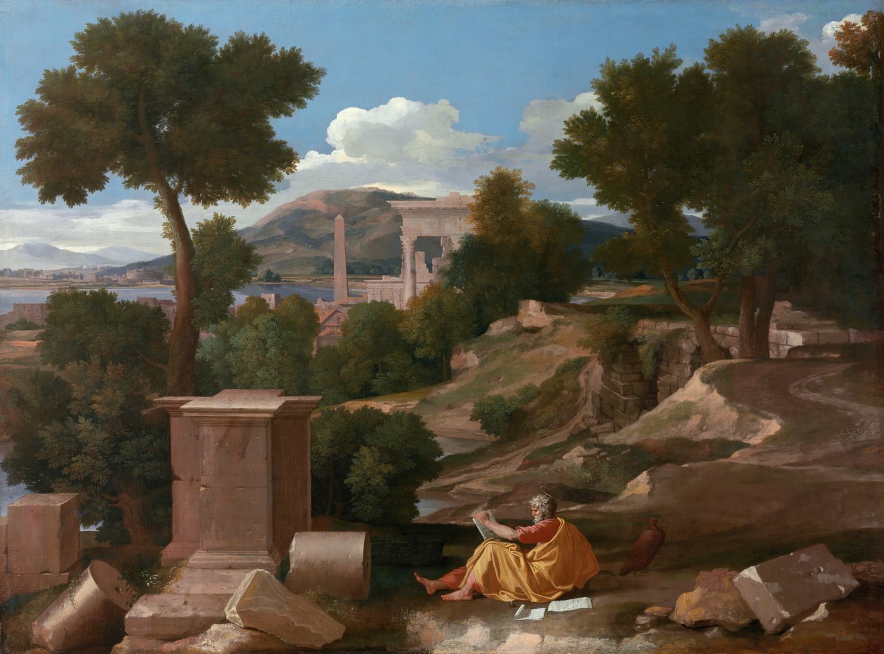Landskab med Sankt Johannes på Patmos, 1640. af Nicolas Poussin