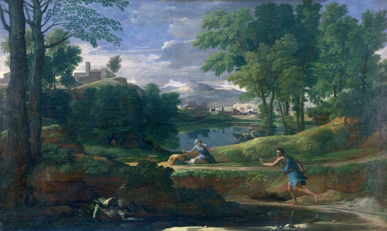 Landskab med en mand dræbt af en slange, ca. 1648 (olie på lærred) af Nicolas Poussin