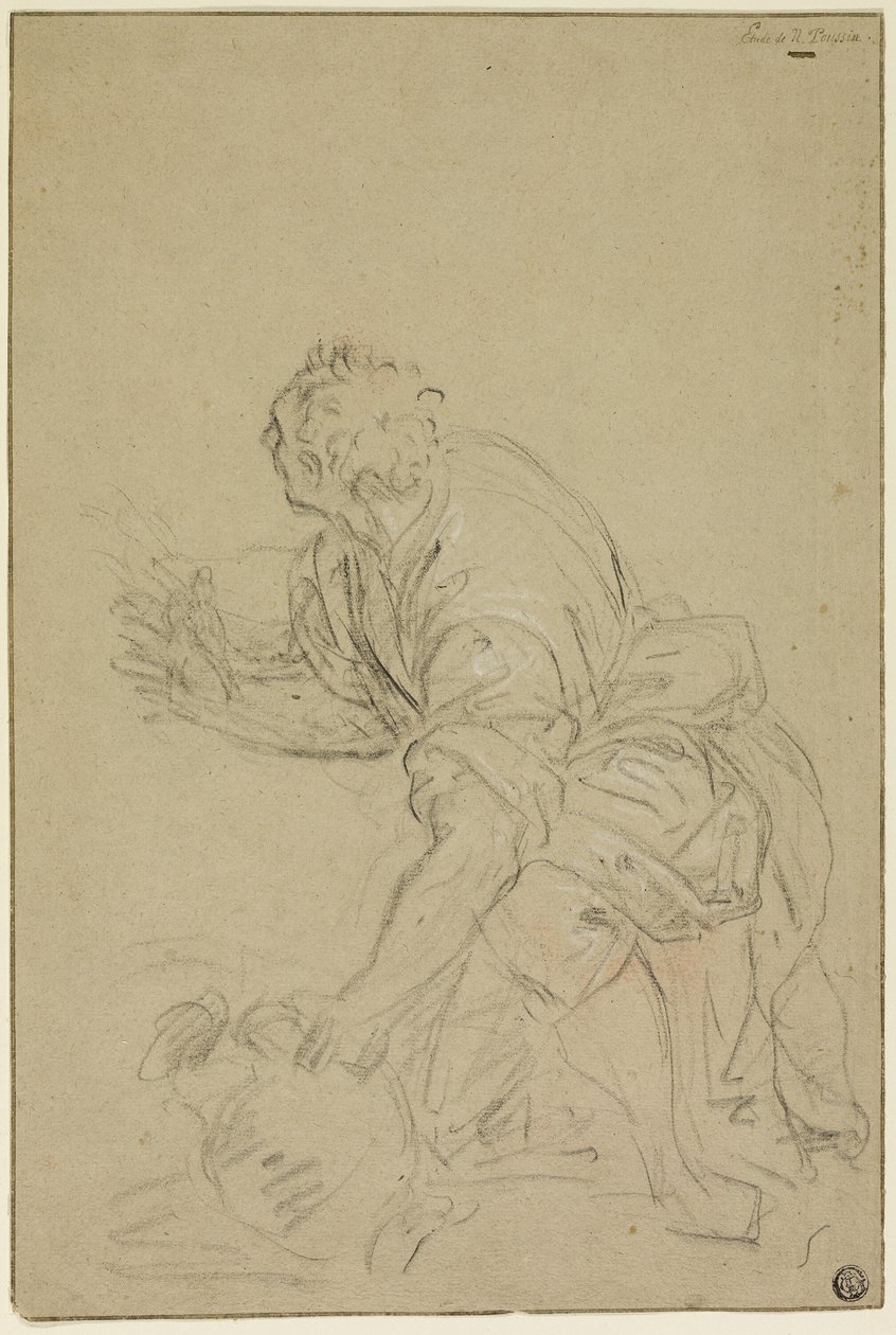 Knælende mand med kande (recto); stående mand (verso) af Nicolas Poussin