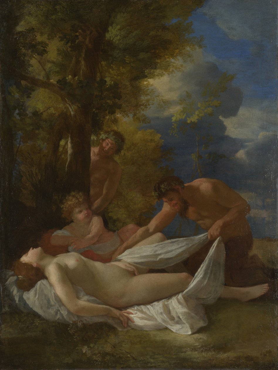 Nymfe med Satyrer, ca 1627 af Nicolas Poussin