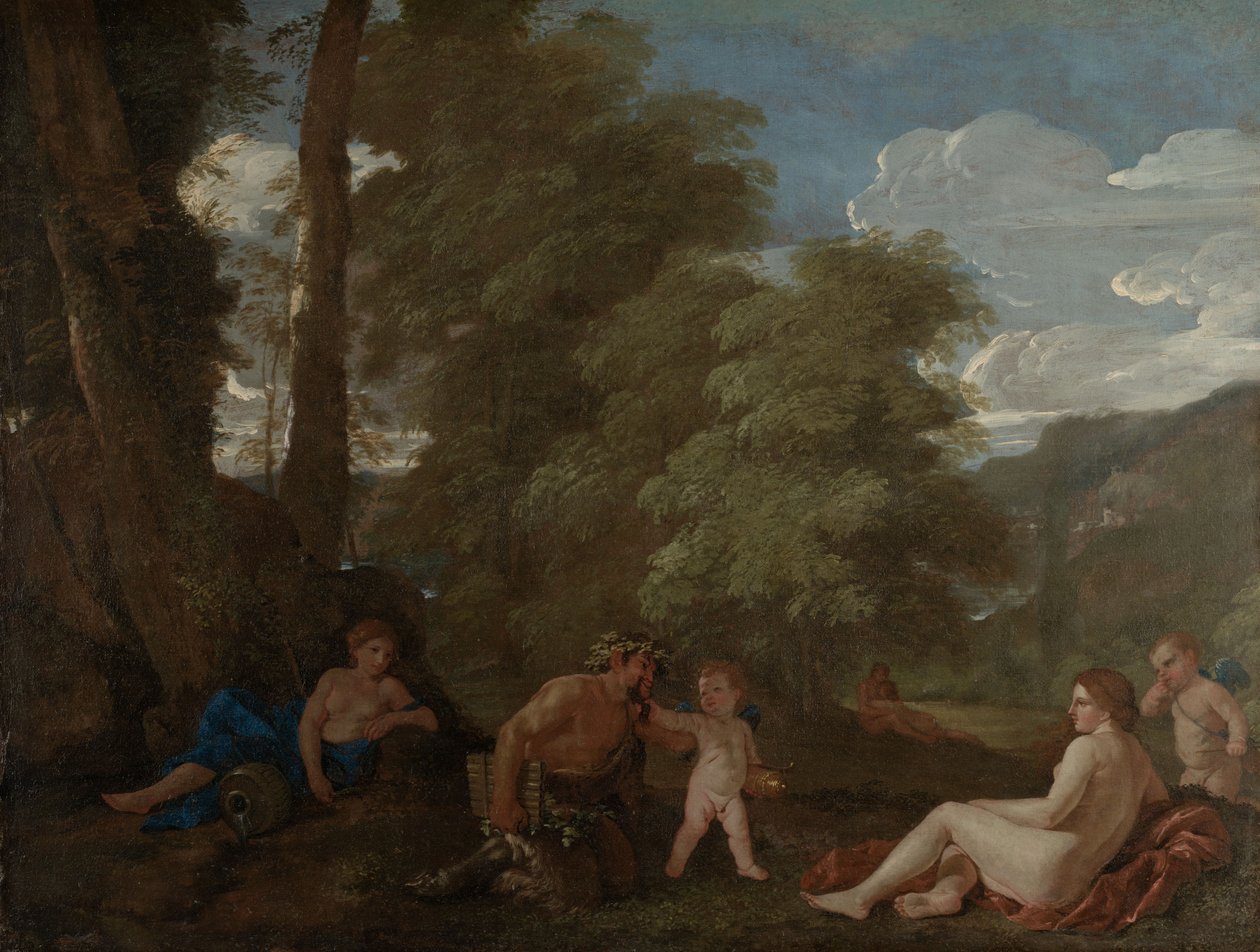Nymphs and a Satyr, eller Amor Vincit Omnia, ca. 1625-27 (olie på lærred) af Nicolas Poussin