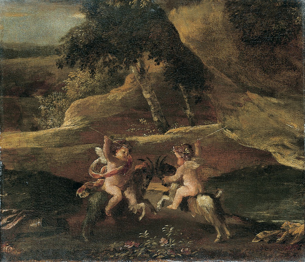 Putti kæmper på geder af Nicolas Poussin