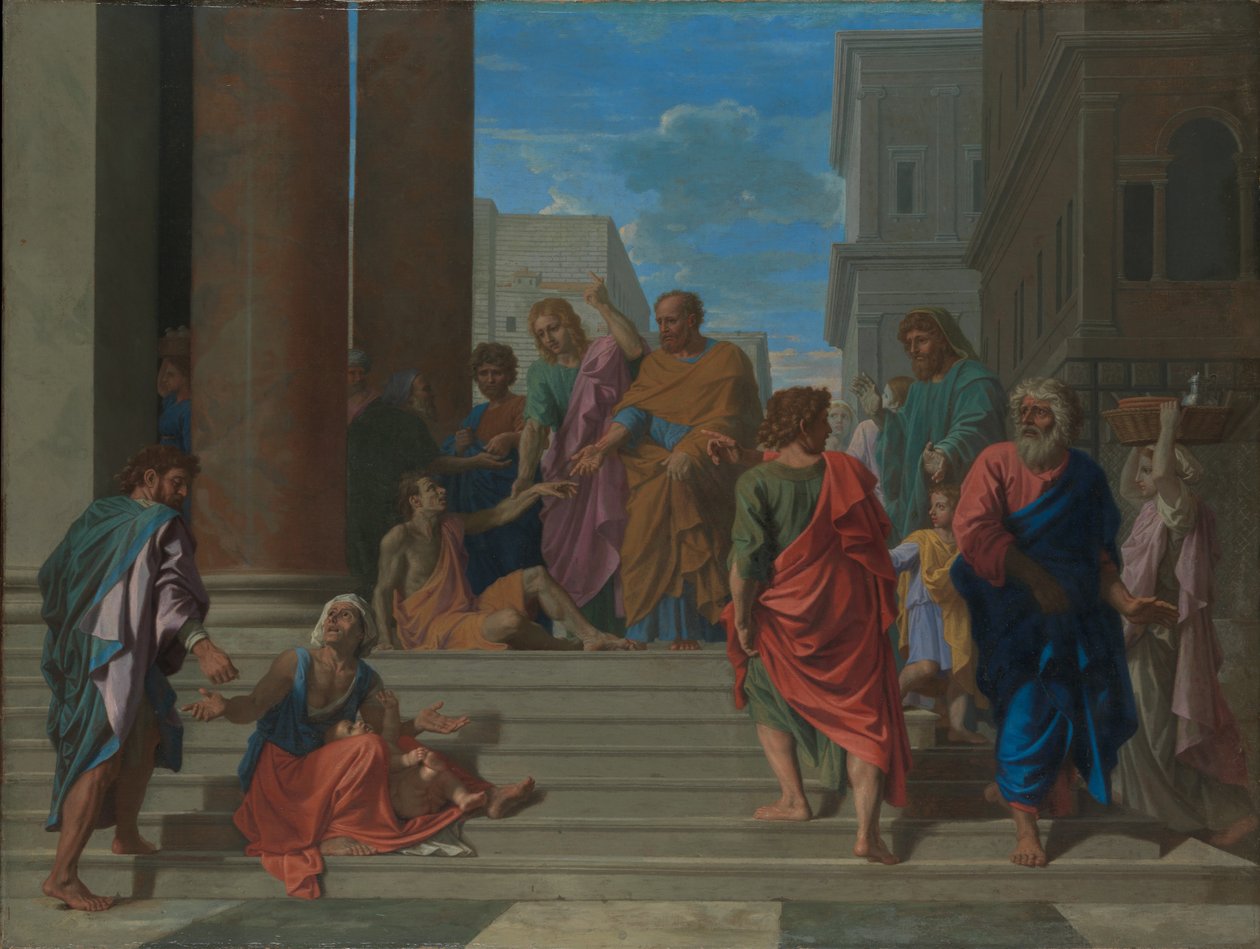 De hellige Peter og Johannes helbreder den lamme mand af Nicolas Poussin