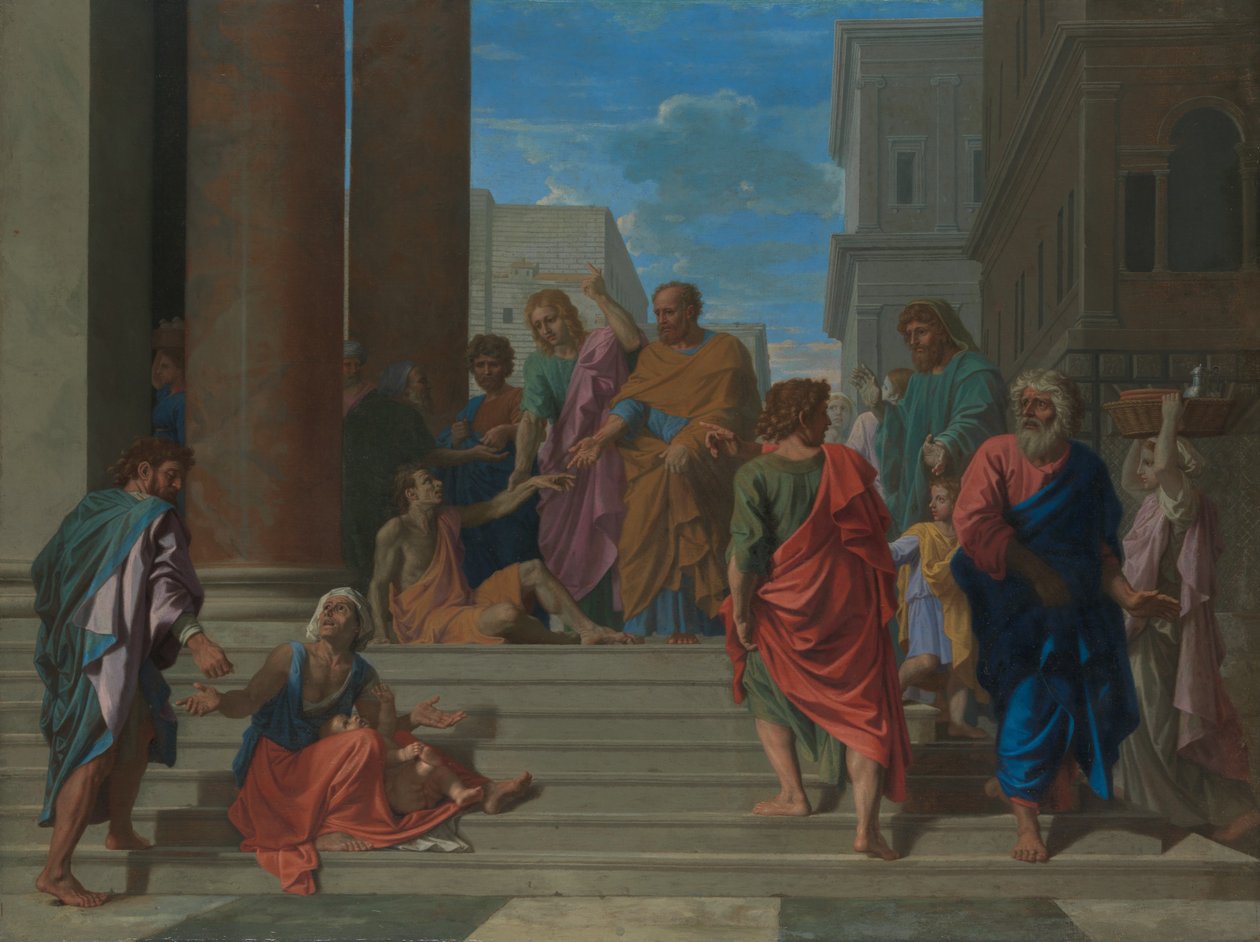 De hellige Peter og Johannes helbreder den lamme mand, 1655. af Nicolas Poussin