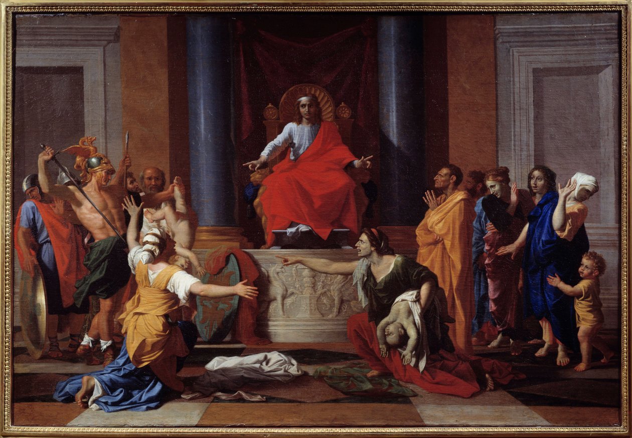 Salomons dom To kvinder foregiver at være mor til det samme barn. Maleri af Nicolas Poussin af Nicolas Poussin