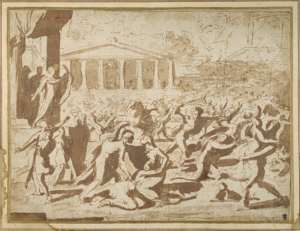 Study for the Abduction of the Sabine Women, c.1633 (blæk & vask på papir) af Nicolas Poussin
