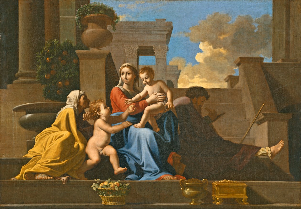 Den hellige familie på trappen, 1648 af Nicolas Poussin