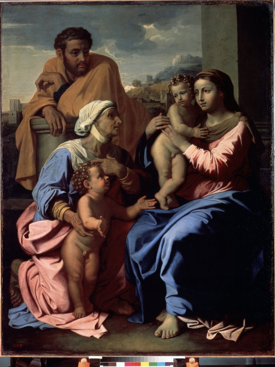 Den hellige familie med Johannes Døberen og Sankt Elizabeth af Nicolas Poussin