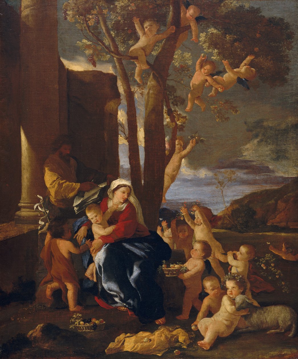 Den hellige familie med Johannes Døberen, ca. 1627. af Nicolas Poussin