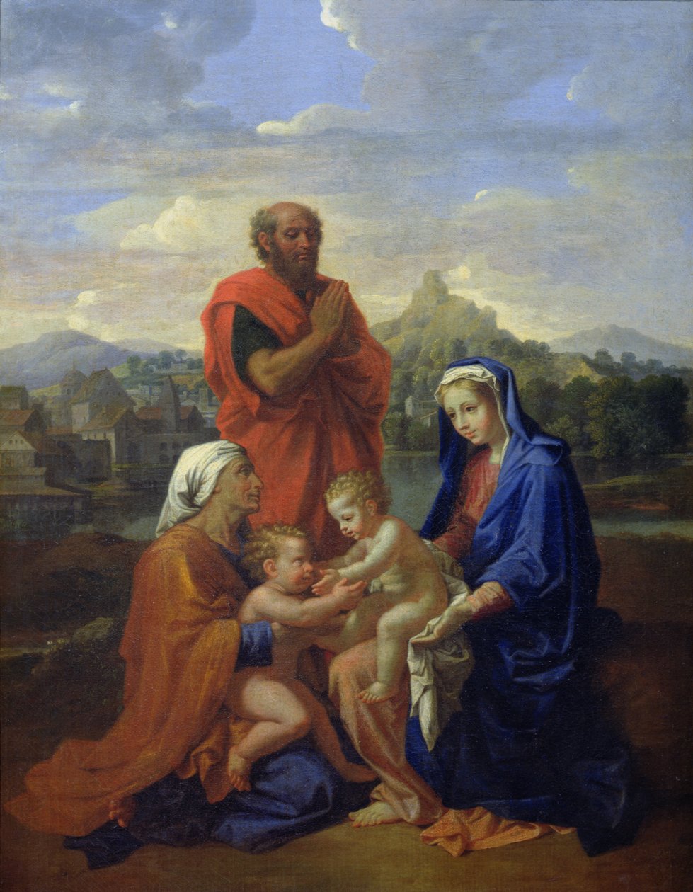 Den hellige familie med den hellige Johannes, den hellige Elisabeth og den hellige Josef i bøn, 1656 af Nicolas Poussin