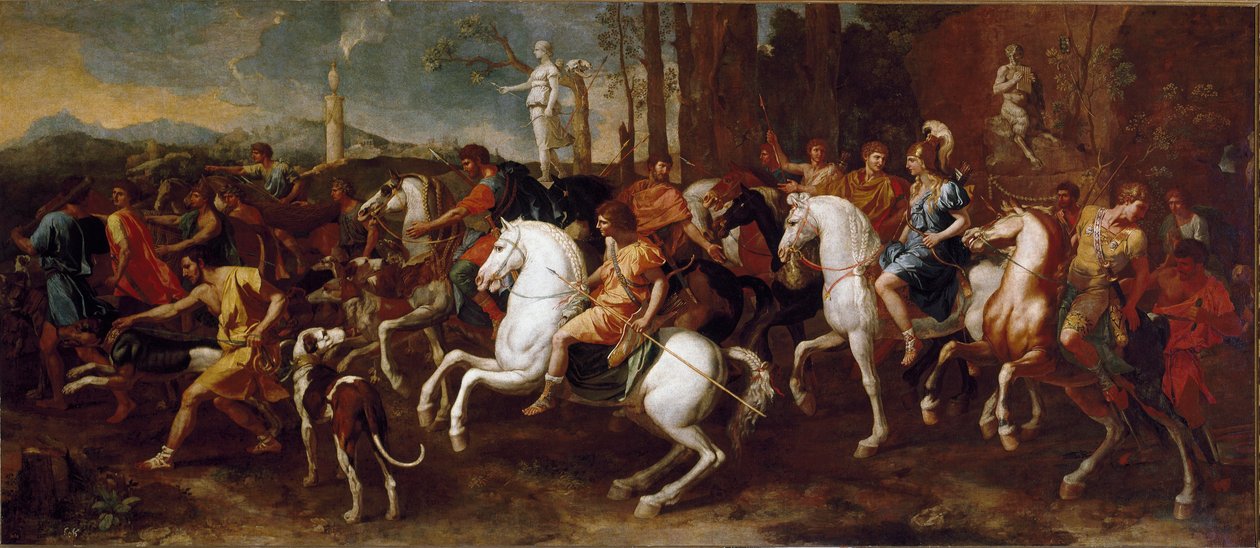 Jagten på Meleager. Helte fra græsk mytologi, der er berømt under jagten på ornen fra Calydon. Maleri af Nicolas Poussin af Nicolas Poussin