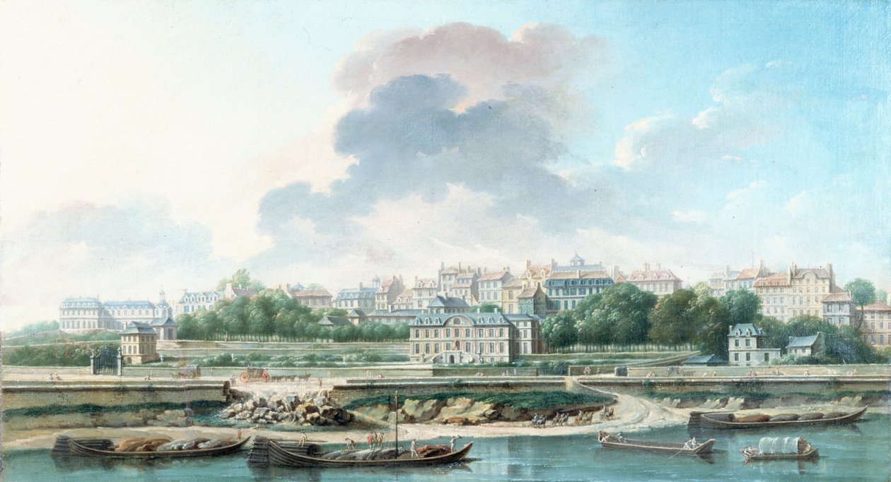 Le Quai et le Village de Passy, vue de la rive gauche, en 1757 (olie på lærred) af Nicolas Raguenet