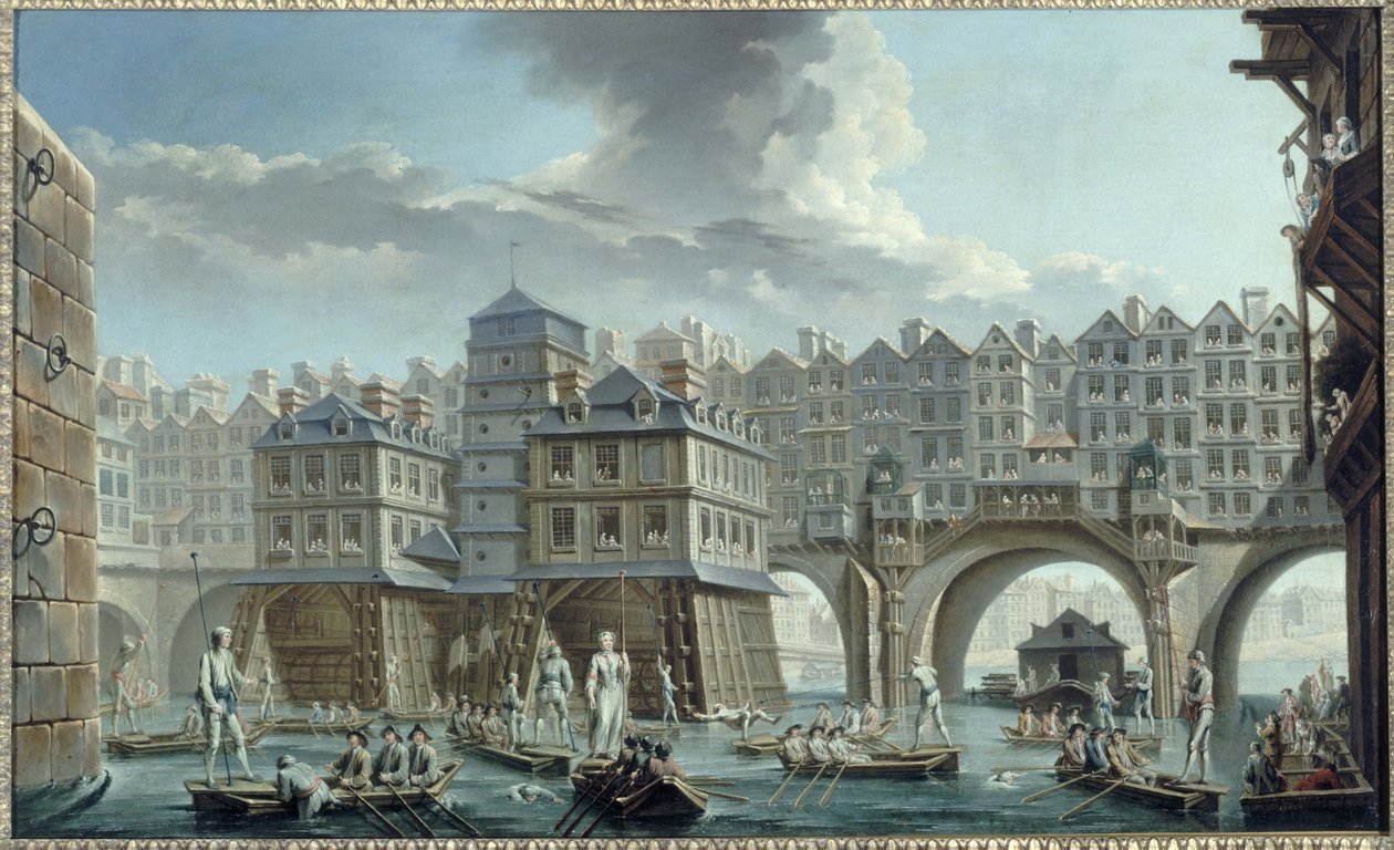 Sømændenes dyst mellem Pont Notre-Dame og Pont au Change af Nicolas Raguenet