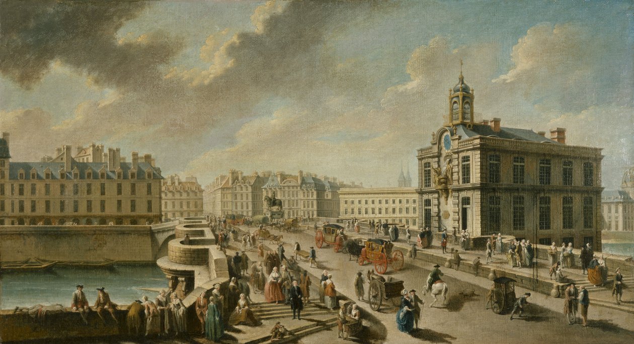 Pont-Neuf og Samaritaine-pumpen, set fra Quai de la Mégisserie af Nicolas Raguenet