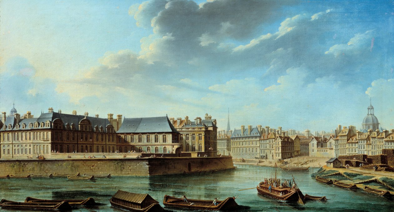 The eastern tip of Ile Saint Louis with the hotel of Bretonvilliers and the Hotel Lambert Painting by Nicolas Raguenetdani af Nicolas Raguenet