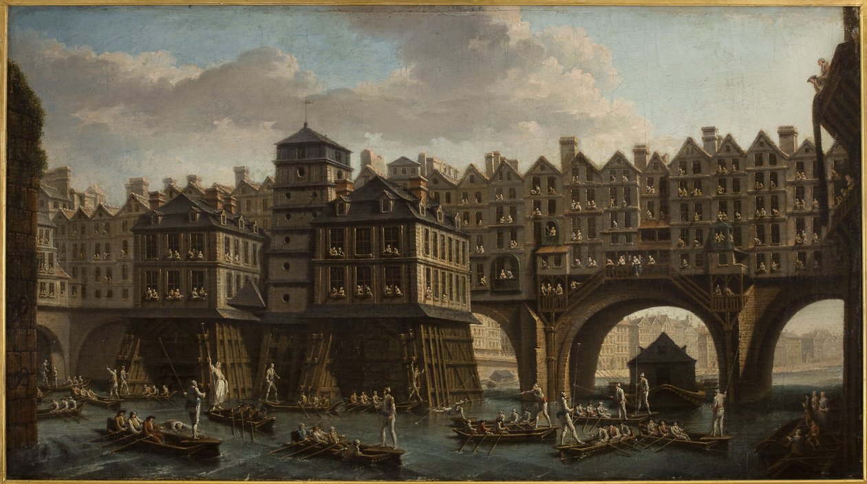 Sømændenes dyst mellem Pont Notre-Dame og Pont au Change af Nicolas Raguenet