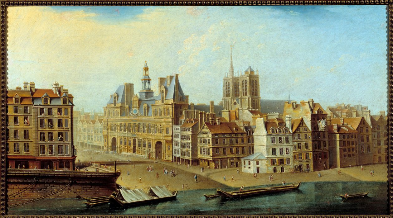 Udsigt over Hotel de Ville og Place de Greve i Paris i 1750 Maleri af Nicolas Jean Baptiste Raguenet (1715-1793) 1750 Søn. 0,46x0,83 m Paris, Musee Carnavalet af Nicolas Raguenet