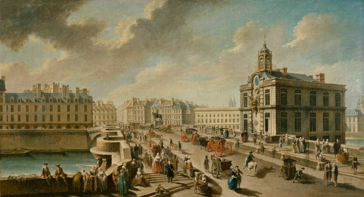 Udsigt over Pont Neuf og Samaritaine-pumpen set fra Quai de la Megisserie af Nicolas Raguenet