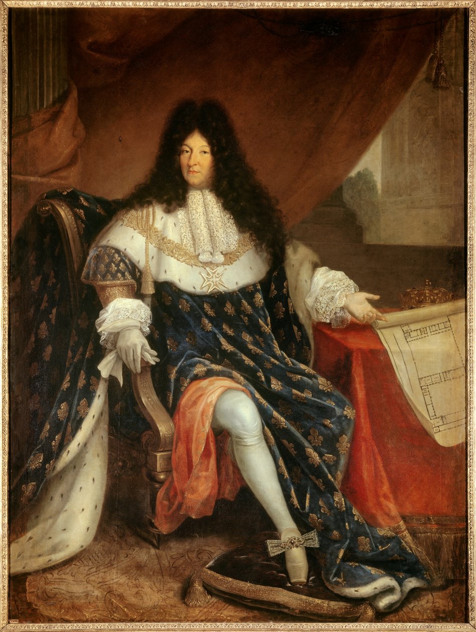 Portræt i foden af Ludvig XIV (1638-1715) med planen for kongehuset Saint Cyr (Saint-Cyr). Maleri af Nicolas Rene Jollain den Gamle af Nicolas Rene Jollain