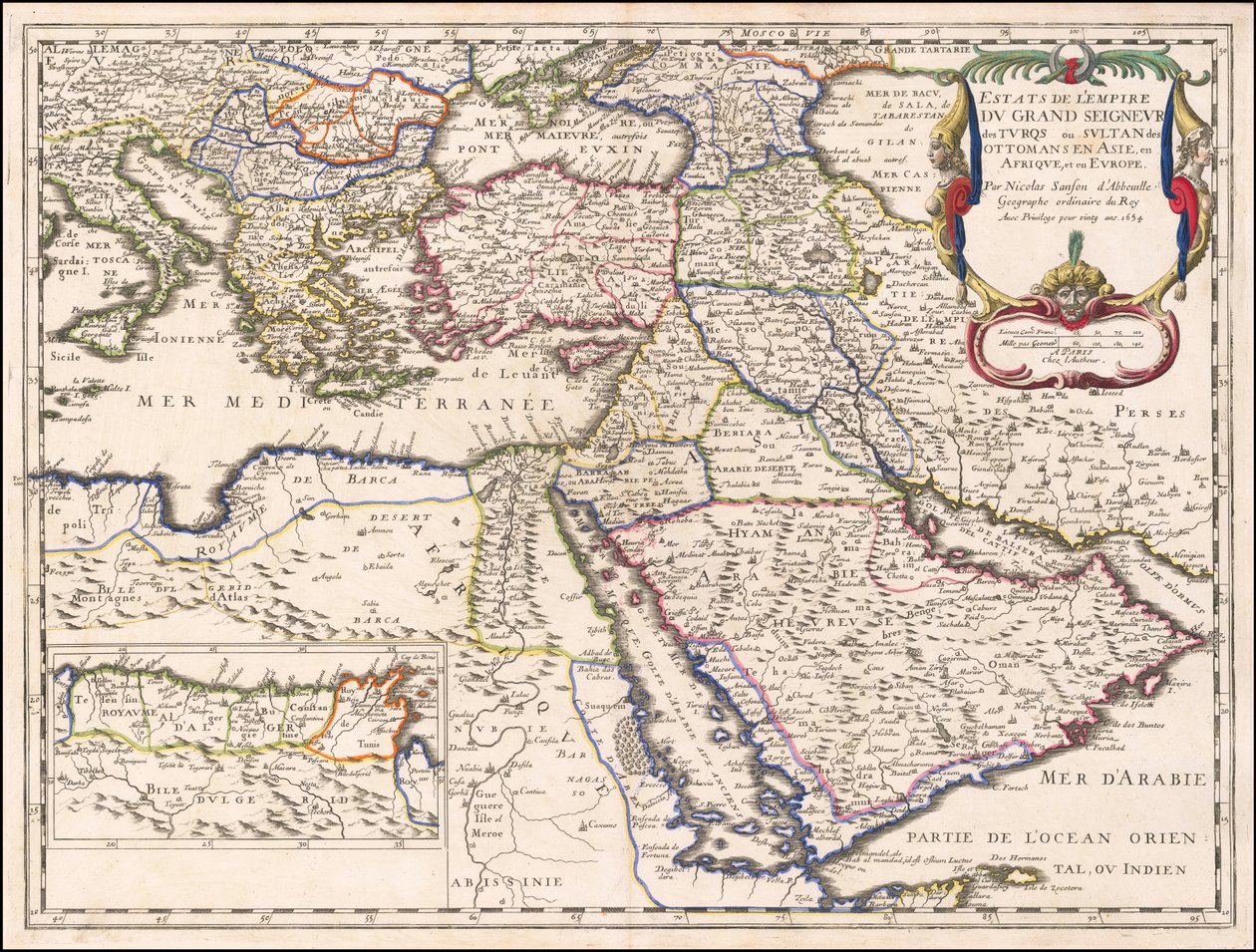 Kort fra 1654 - Staterne i den store tyrkiske herres eller osmannernes sultans rige i Asien, Afrika og Europa af Nicolas Sanson